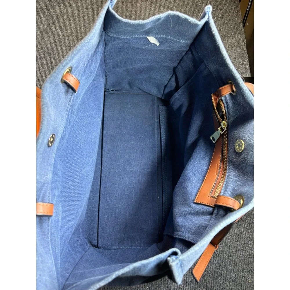 Blue Canvas Be‎ Happy Graphic Tote Bible Bag with Removable Pink Felt Organizer